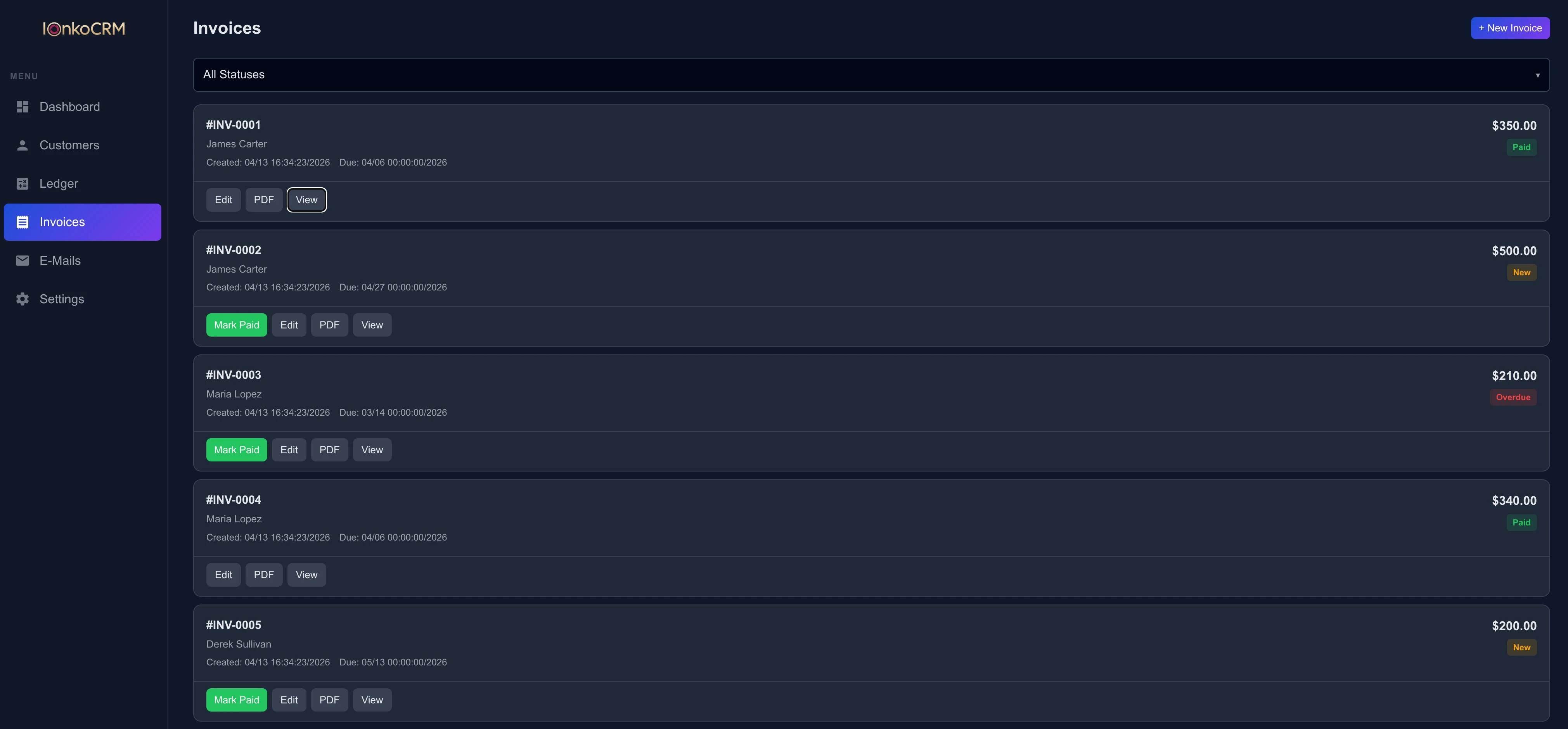 Invoices preview